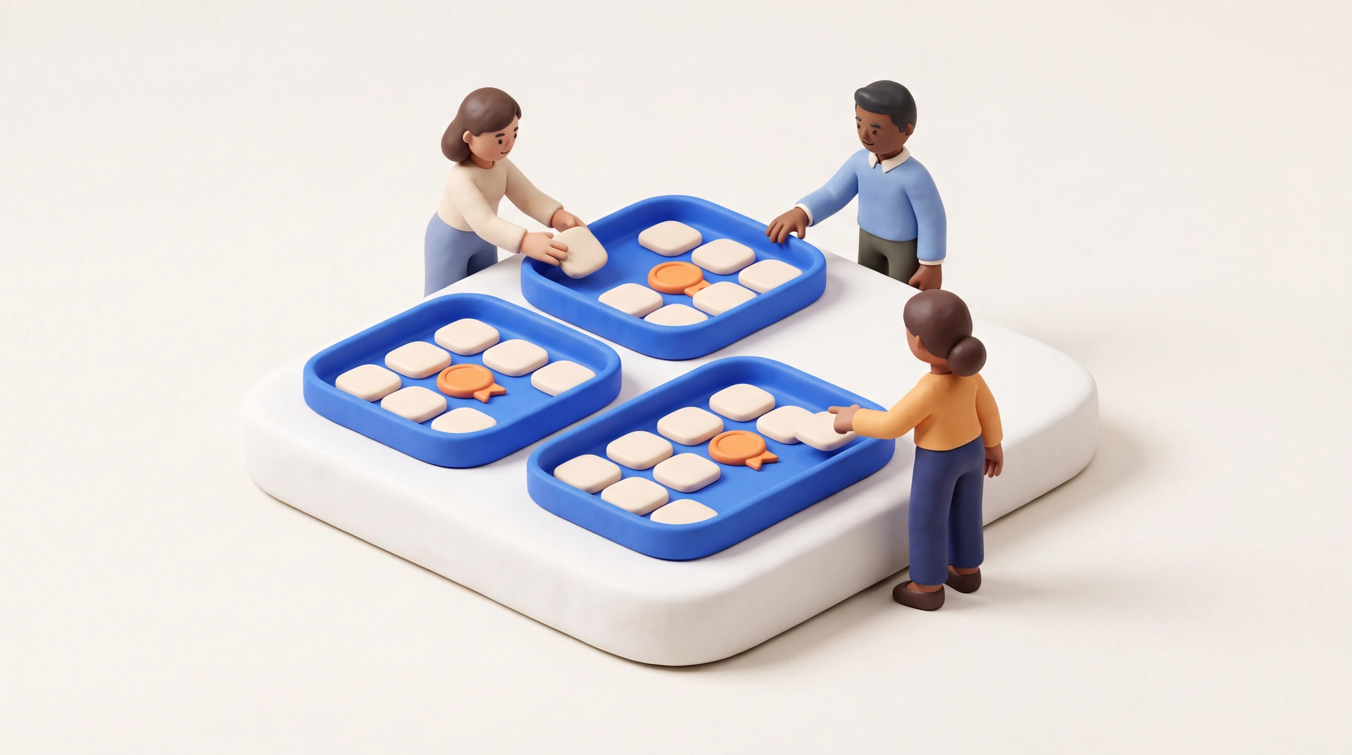 Clay co-founders organize name tiles into project trays within a shared workspace.
